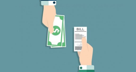 cash being exchanged with bill graphic