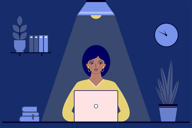 woman at desk on laptop graphic