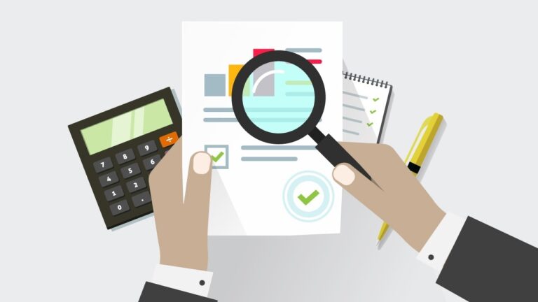 magnifying glass looking at documents graphic