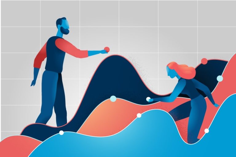 people standing in waves graphic
