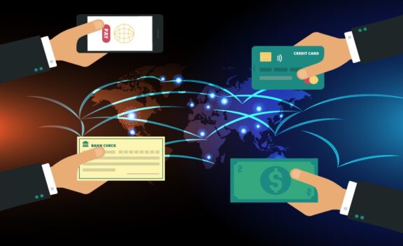 Payments with cheque card cash mobile graphic