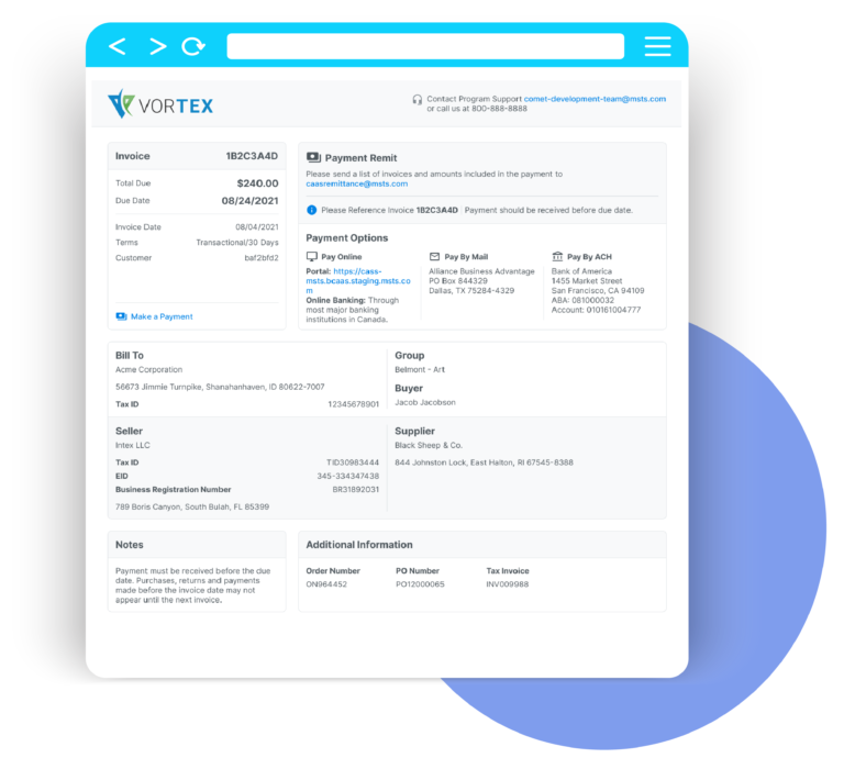 An invoice with using TreviPay platform