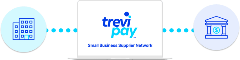 TreviPay logo in middle connecting small business and financial institution