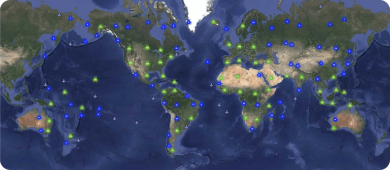 Pins on map of all FBO locations for Aviation Network