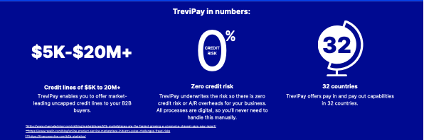 Part of the infographic. Title: TreviPay in numbers.
Infographic text; credit lines of 5k-20 million; zero credit rise; 32 countries