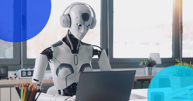 RPA robot doing work on a laptop
