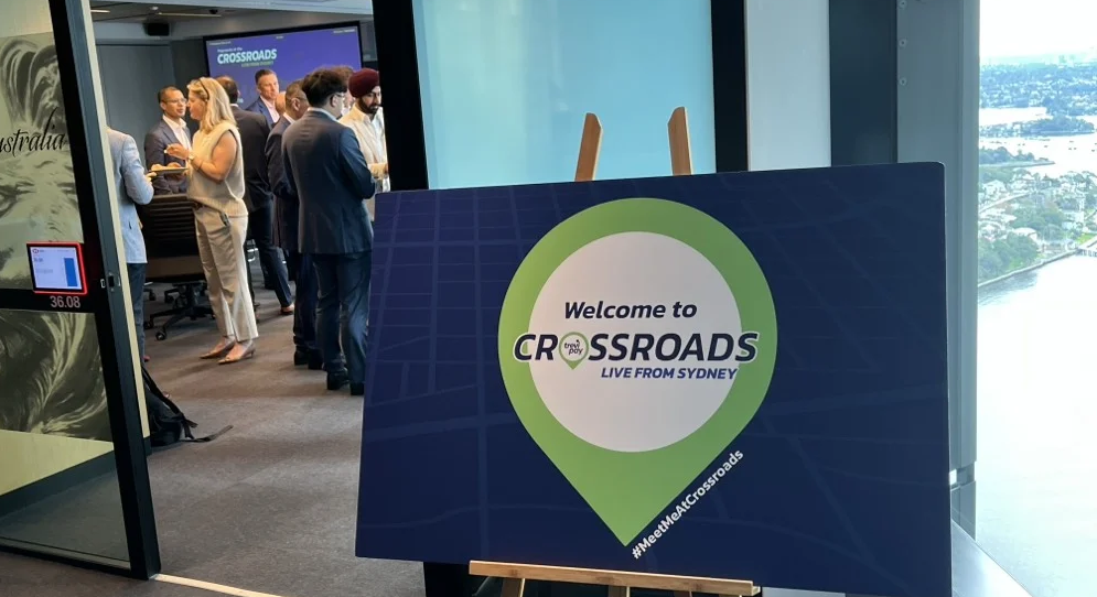 Crossroads Live from Sydney signage at B2B Payments event