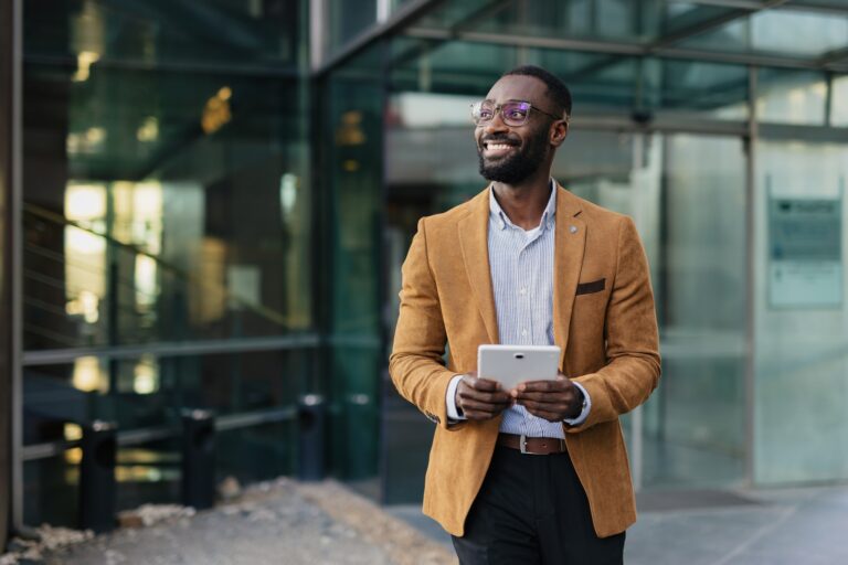 Business man gaining competitive advantage through embedded payments
